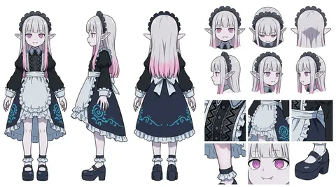 Clean character turnaround sheet with front, side, and back full-body views on a white background.
