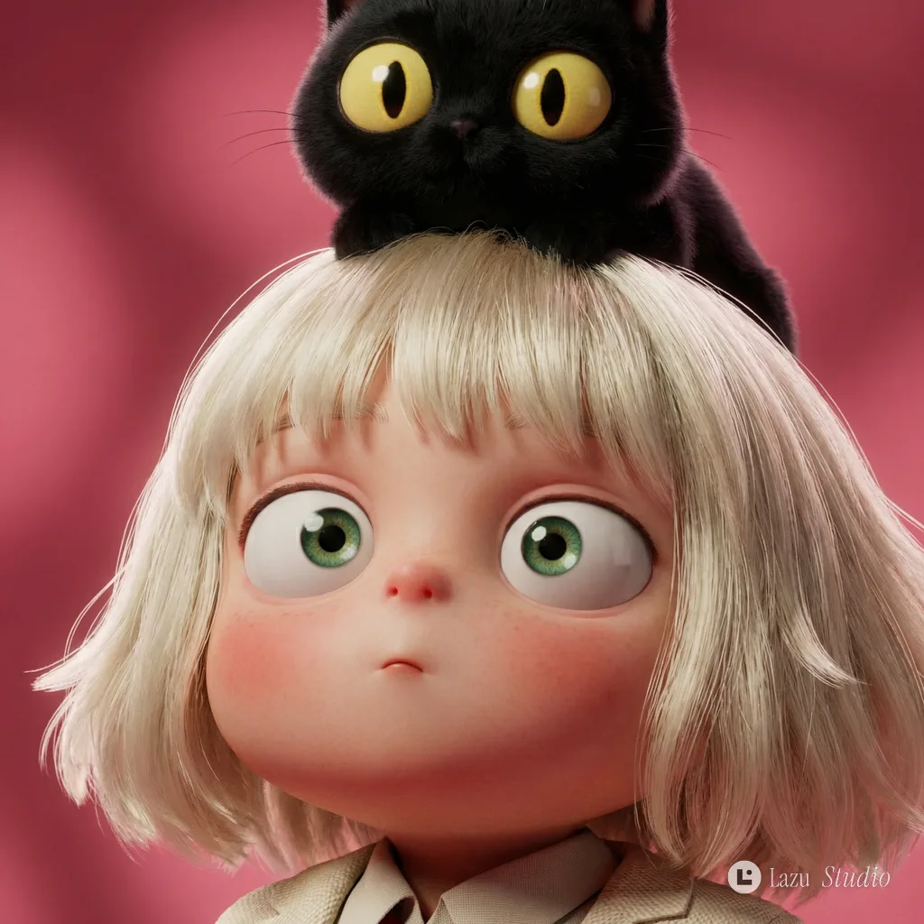 Cinematic 3D render of a high-fashion character with realistic lighting and soft glow.