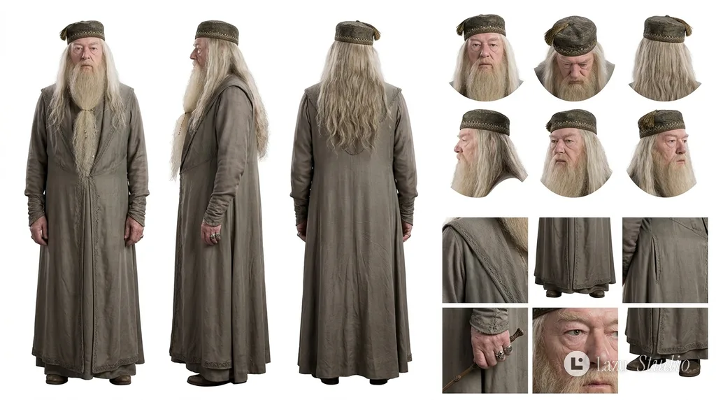 Full-body three-view character turnaround model sheet on a clean white background.
