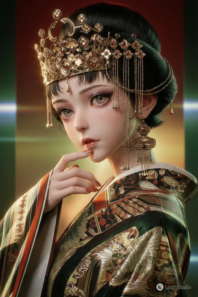 Cinematic 3D render of a high-fashion character with realistic lighting and materials.