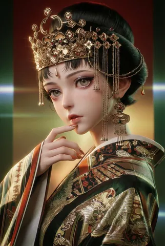 Cinematic 3D render of a high-fashion character with realistic lighting and materials.