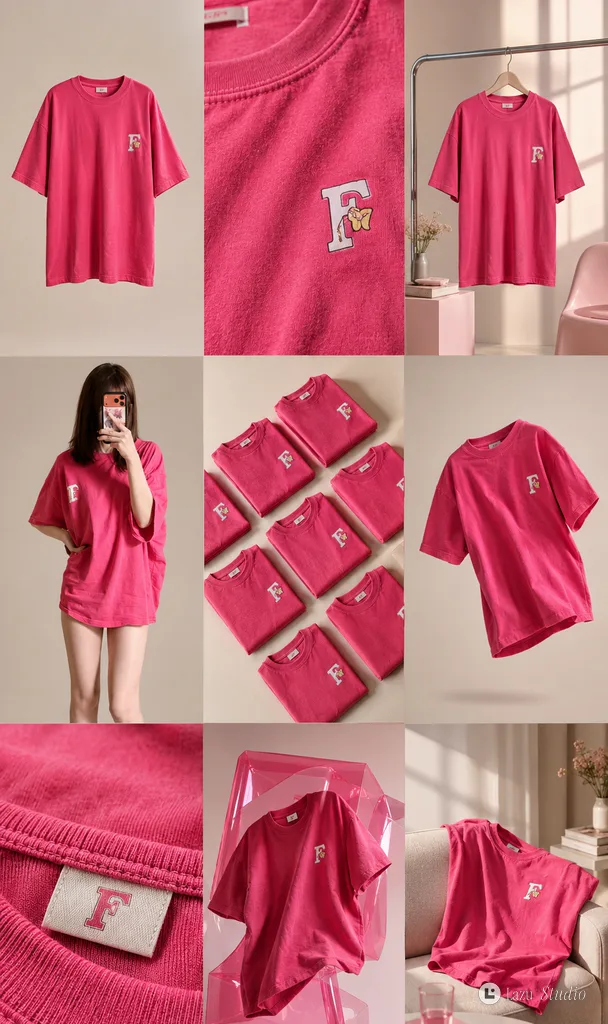 A nine-panel 3x3 grid displaying various angles, details, and studio mockups of a product.