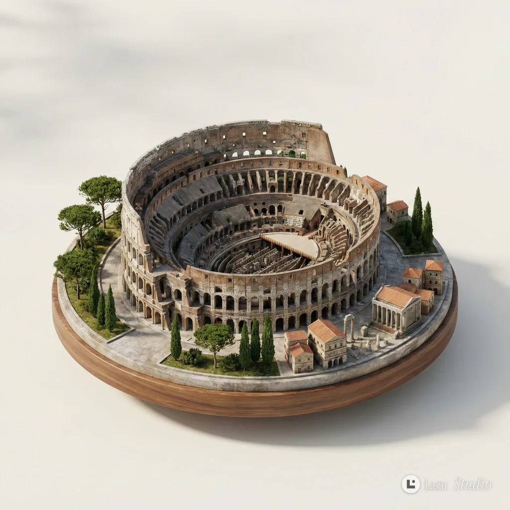 Isometric 3D model diorama of a famous architectural landmark on a clean background.