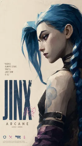 Side-profile portrait illustration of Jinx against a minimalist beige background.