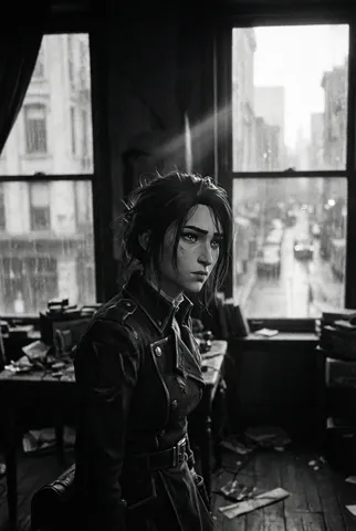 Portrait photo of Caitlyn Kiramman with blue hair, rendered in an intimate photographic style.